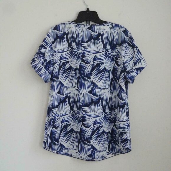 New HUGO BOSS Blue Multi Print Silk Zalinda Short Sleeve Blouse Top 42/6 - Picture 5 of 5